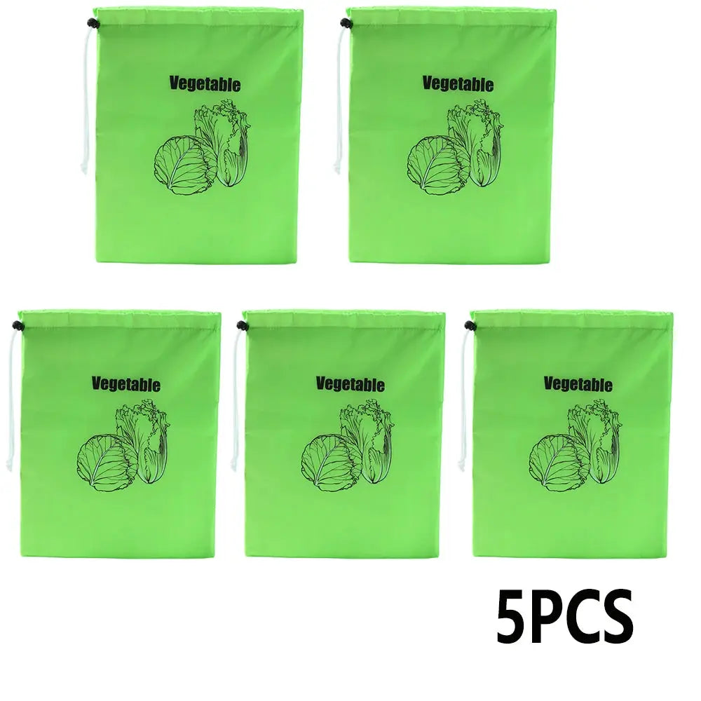 Simples Market 5pcs green insulated aluminum-film vegetable storage bags with odor prevention for up to 2 weeks.