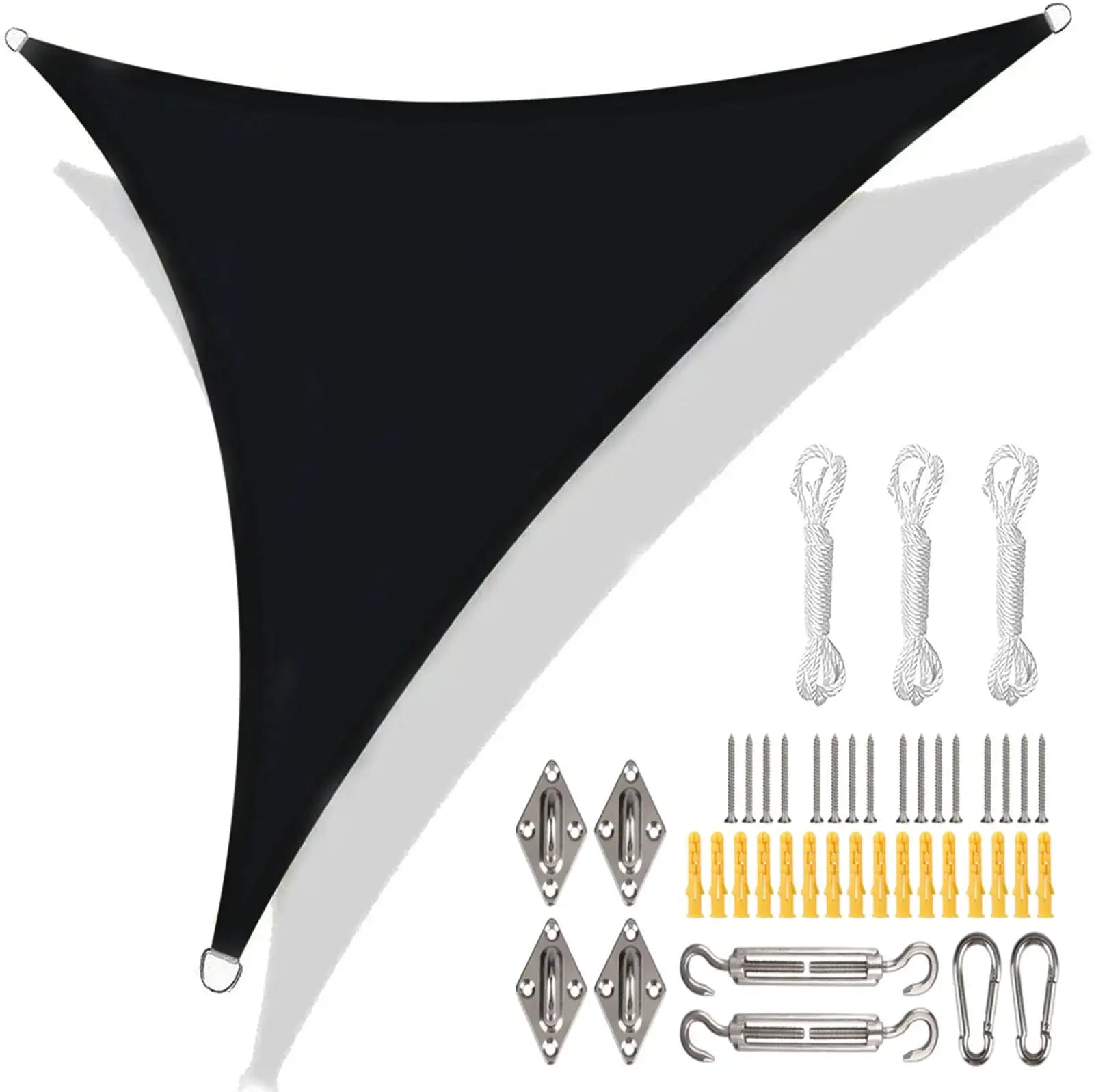 Waterproof shade sail triangular canopy by Simples Market in black with mounting hardware kit