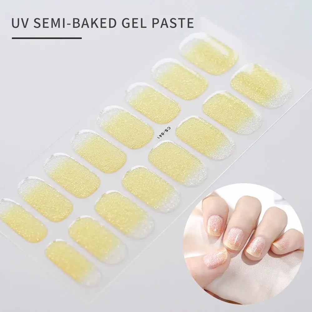Gel nail wraps sheet with yellow glitter full-cover decals for UV lamp manicures by Simples Market