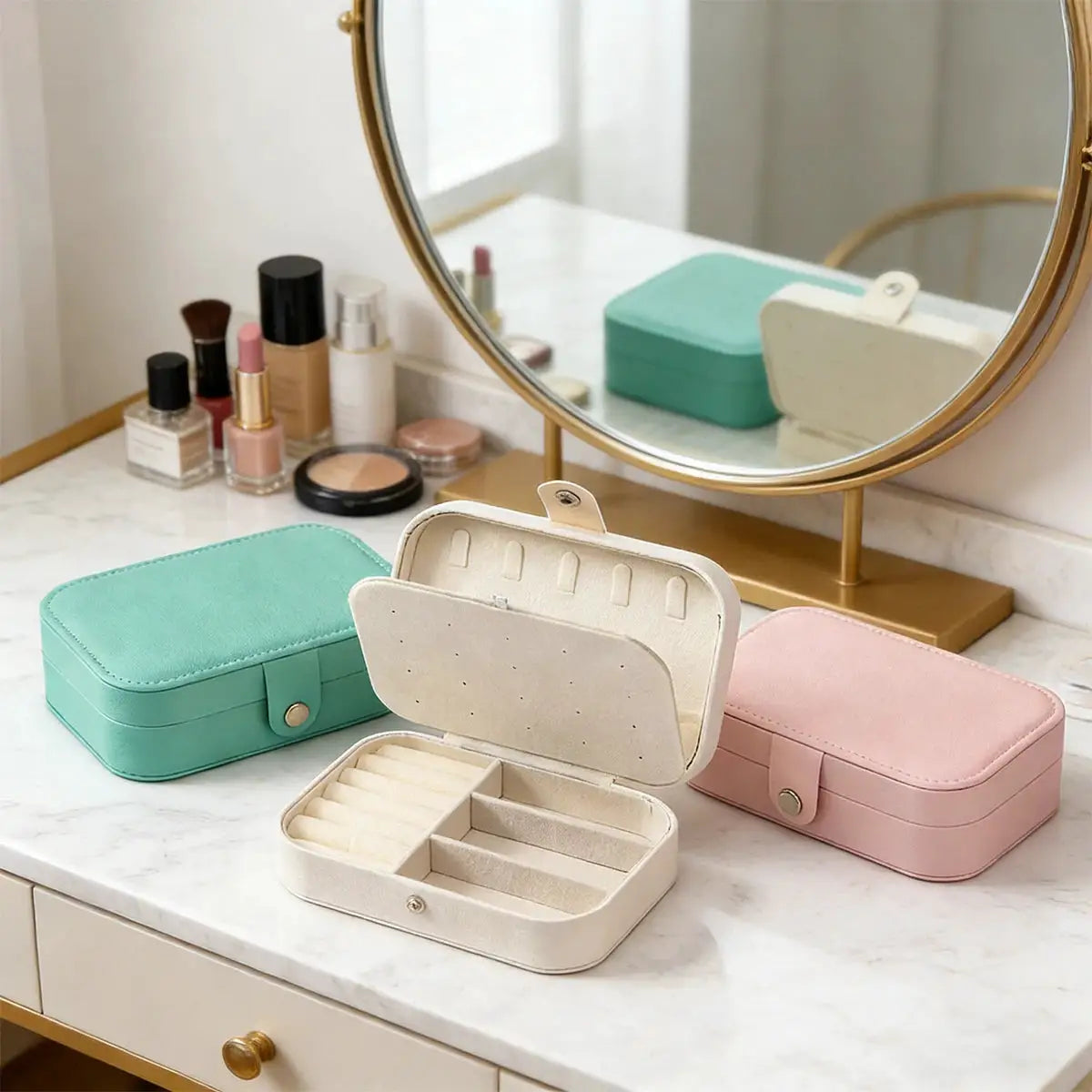 Portable MultiCompartment Jewelry Box With Velvet Lining Pink Travel Friendly Jewelry Organizer For Accessories