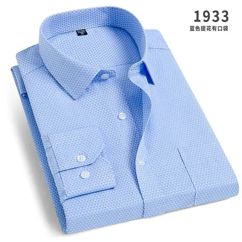 Men's long-sleeve business casual shirt by Simples Market in light blue textured fabric
