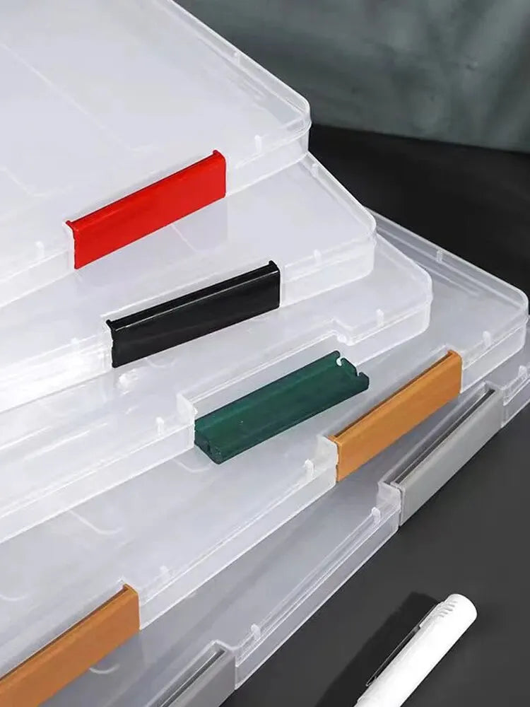 A4 transparent PP file box with multi-layer design and color-coded tabs