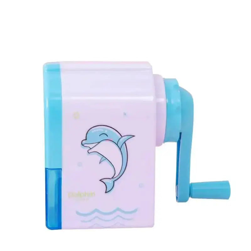 Mechanical pencil sharpener with dolphin design, pastel pink body and blue accents