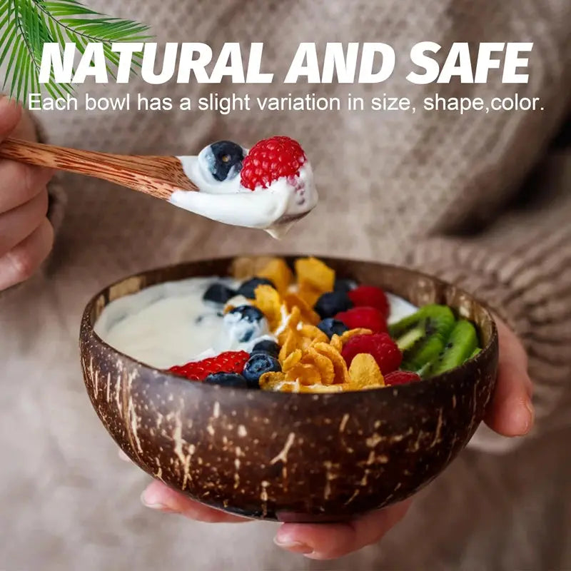 Natural Coconut Bowl Set With Coconut Spoons And Wooden Bowls Eco Friendly Kitchen Tableware For Salads Smoothies Ramen