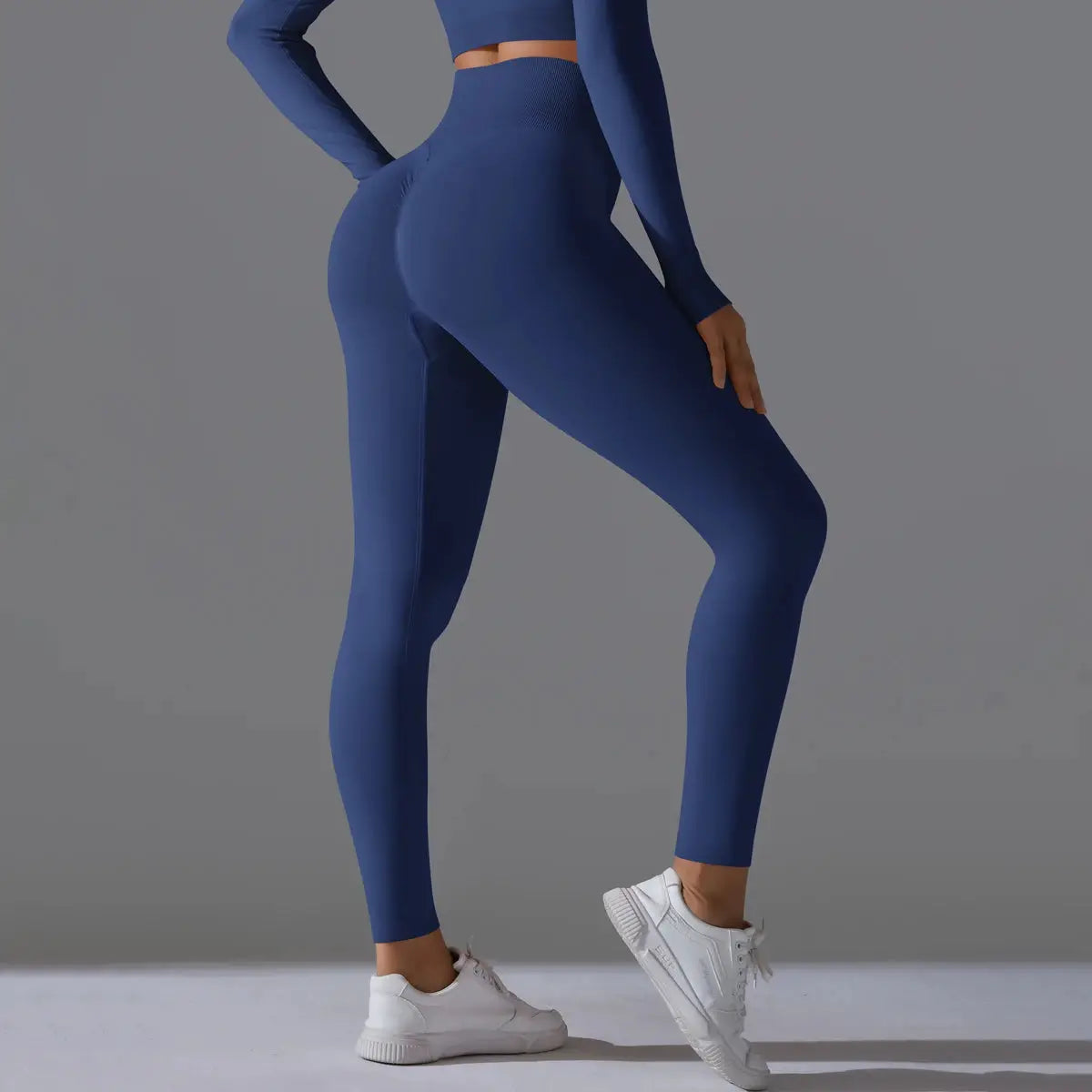 Women's seamless yoga leggings in blue with high-waist tummy control and scrunch butt lifting, Simples Market gym pants