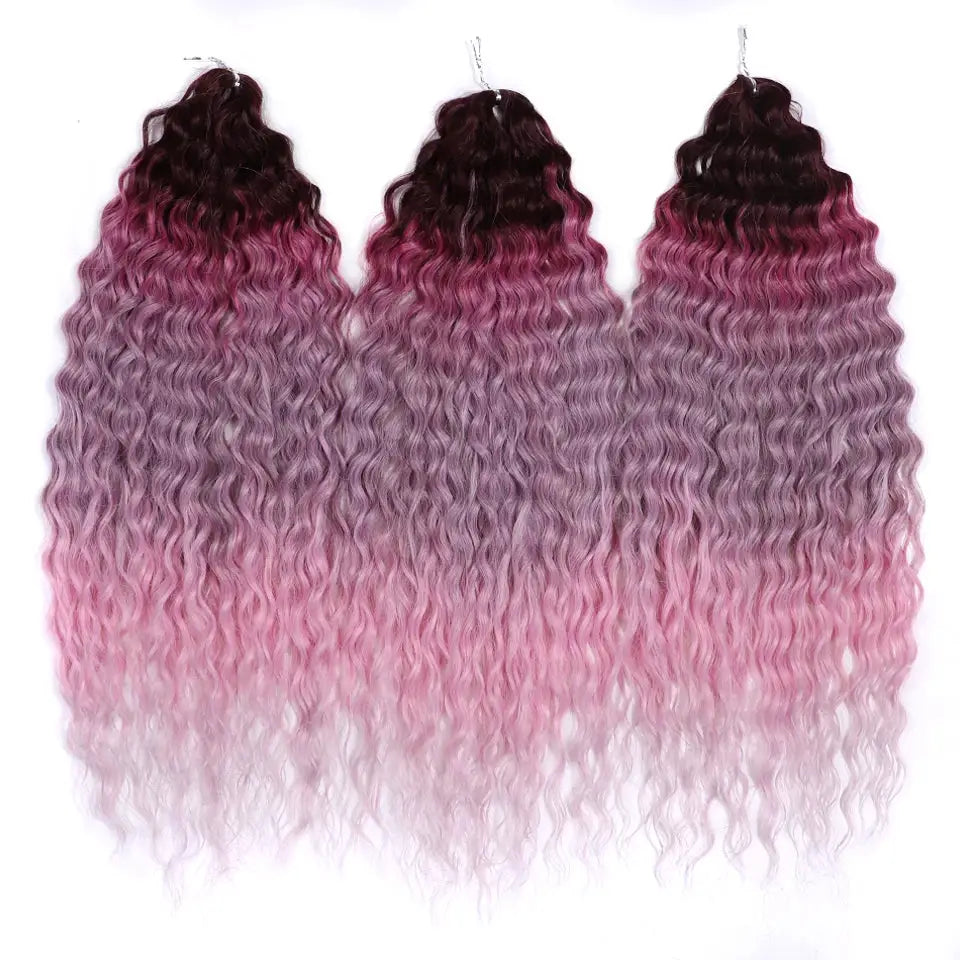 Ariel Curl Water Wave crochet hair by Simples Market, 22in, ombre pink to blonde, 3 bundles