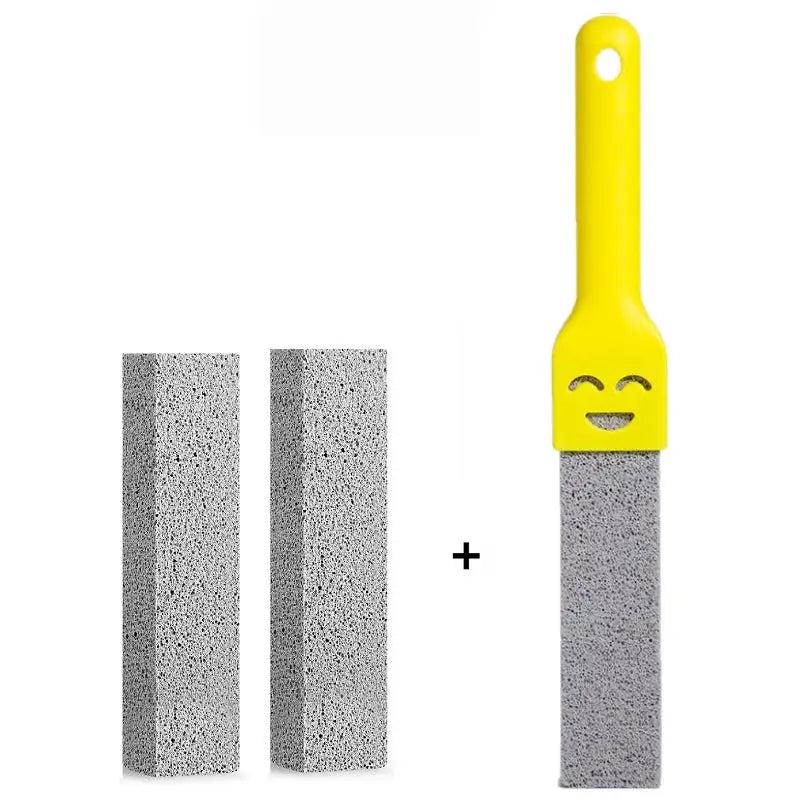 Pumice stone cleaning kit, 3-piece with yellow-handled brush and two gray blocks Simples Market