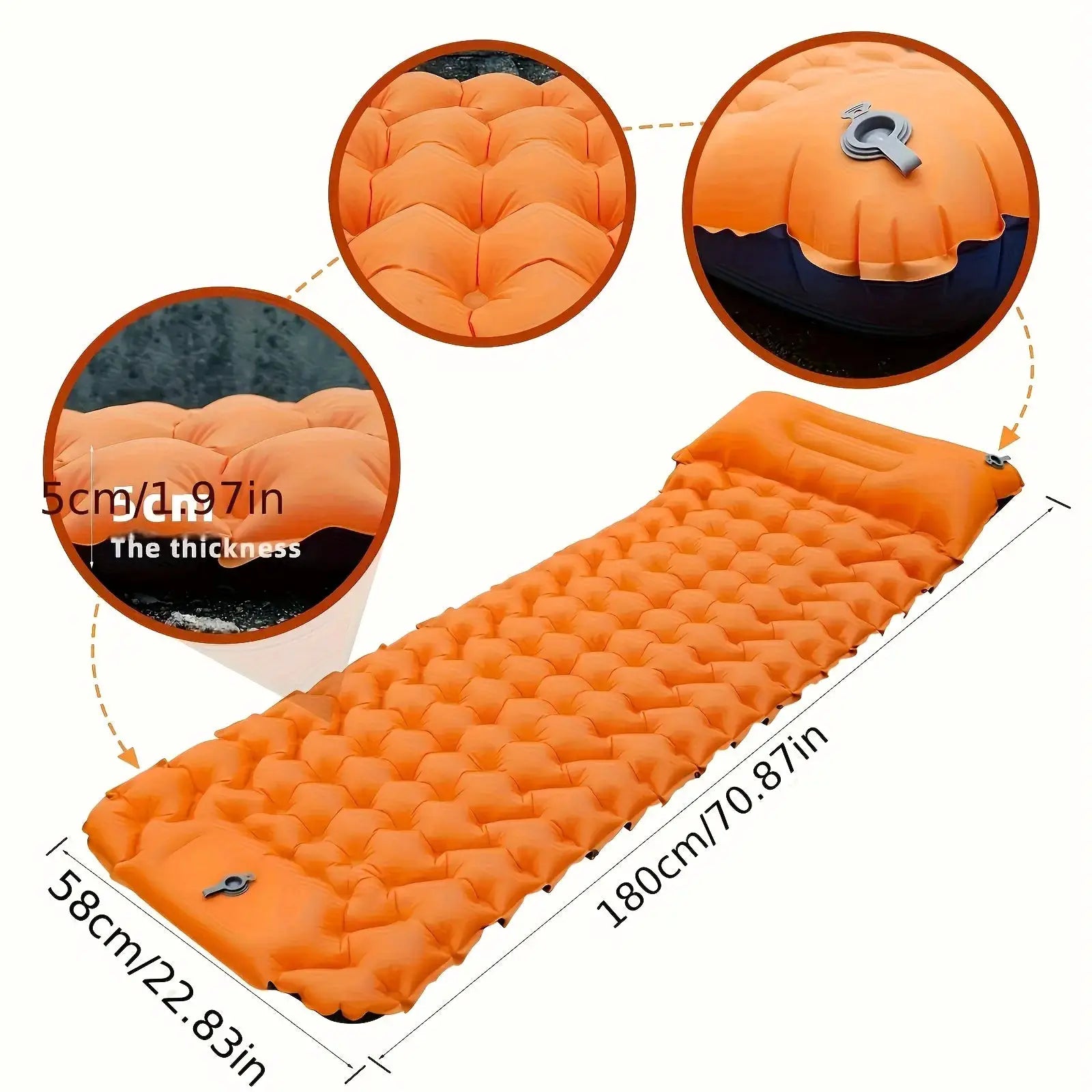 Outdoor sleeping pad orange ultralight inflatable mattress with pillows for camping