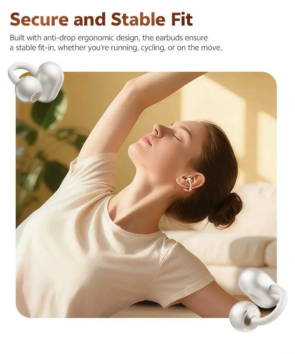 QCY Crossky C50 open-ear wireless earbuds, white, clip-on sport earphones (2 pcs)