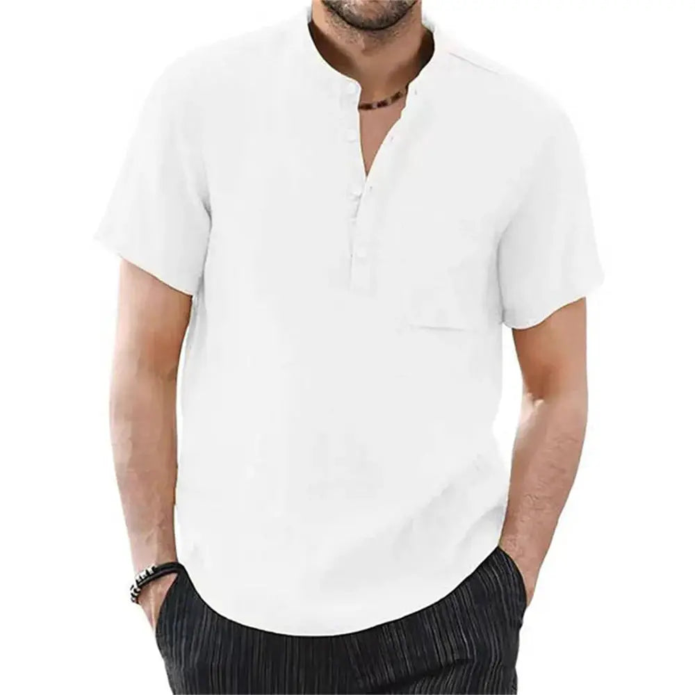 Men's Short Sleeve T Shirt Cotton Linen Blend Breathable Casual Solid Color Summer Shirt