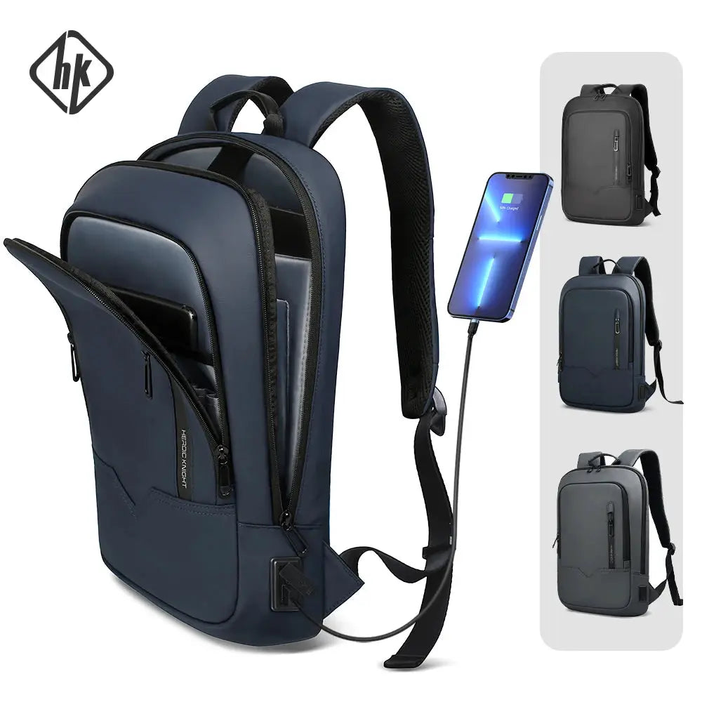HK Slim Backpack navy waterproof 15.6-inch laptop backpack with USB charging