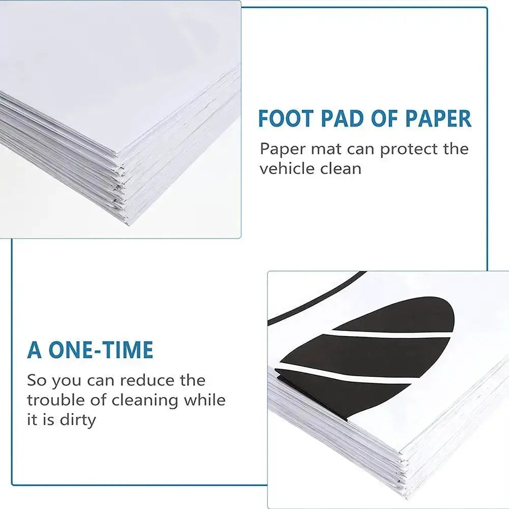 Disposable car floor mats by Simples Market, white paper pads stacked for interior vehicle protection