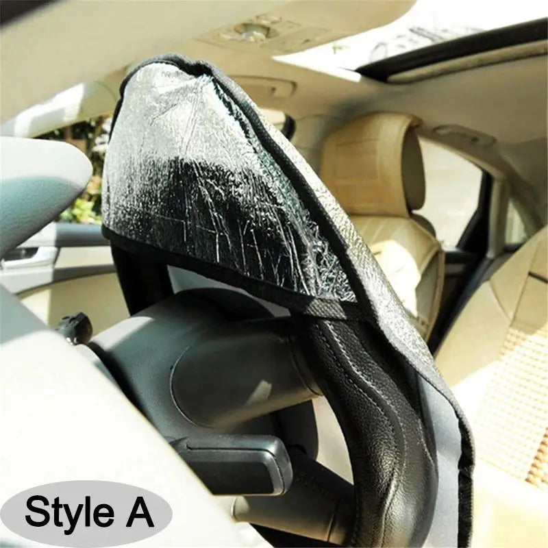 Car Steering Wheel Sun Shade Foldable Double Thick UV Protection Sunscreen Silver
