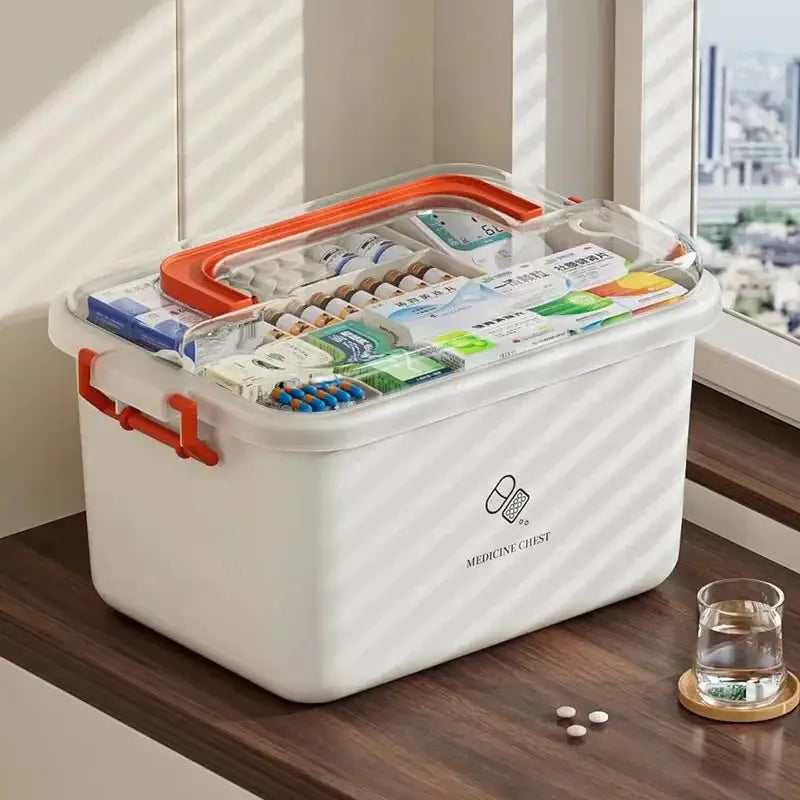 Large Capacity Portable Medicine Box With Multi Layer Drug Storage For Home First Aid Kit And Family Emergency