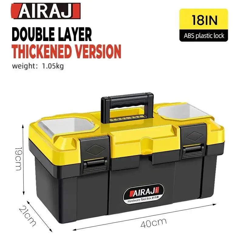 AIRAJ yellow and black double-layer ABS tool storage box with handle, portable organizer