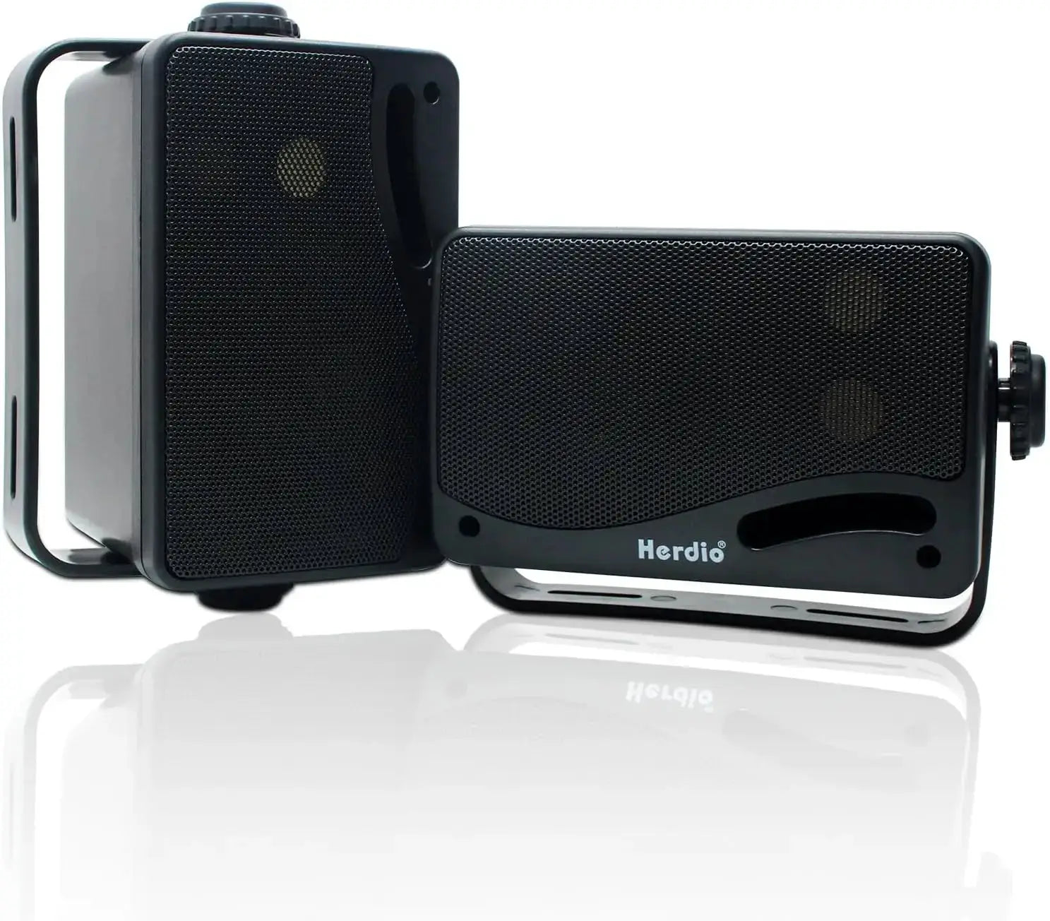 Herdio 3.5-inch outdoor Bluetooth speakers pair with wall-mount brackets; black, waterproof.