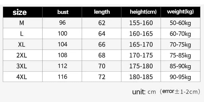 Simples Market Volunteer Fishing Net Vest size chart showing bust, length, height and weight ranges for M–4XL