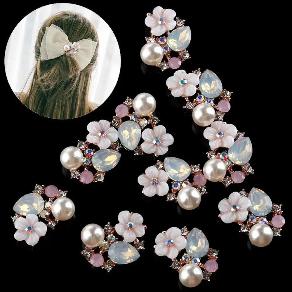 Ten Piece Exquisite Garment Buckle Flower Rhinestone Pearl Buttons for DIY Craft Sewing Accessories Apparel Decoration