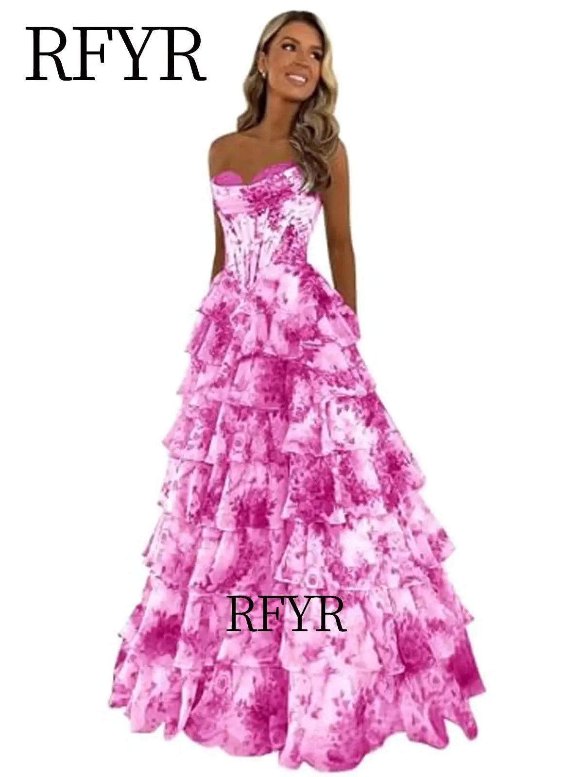 A Line Floral Prom Dress Floor Length Pleated Elegant Party Dress 2025