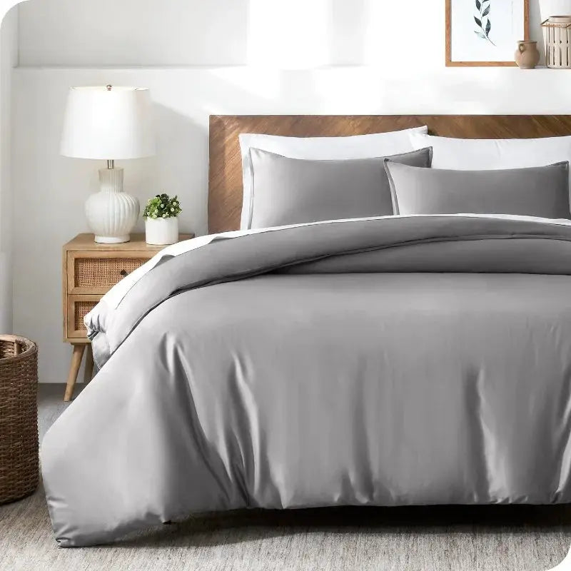 Simples Market Summer Cooling Quilt Cover Set 3pcs in gray Lyocell bamboo fabric with duvet cover and pillow shams
