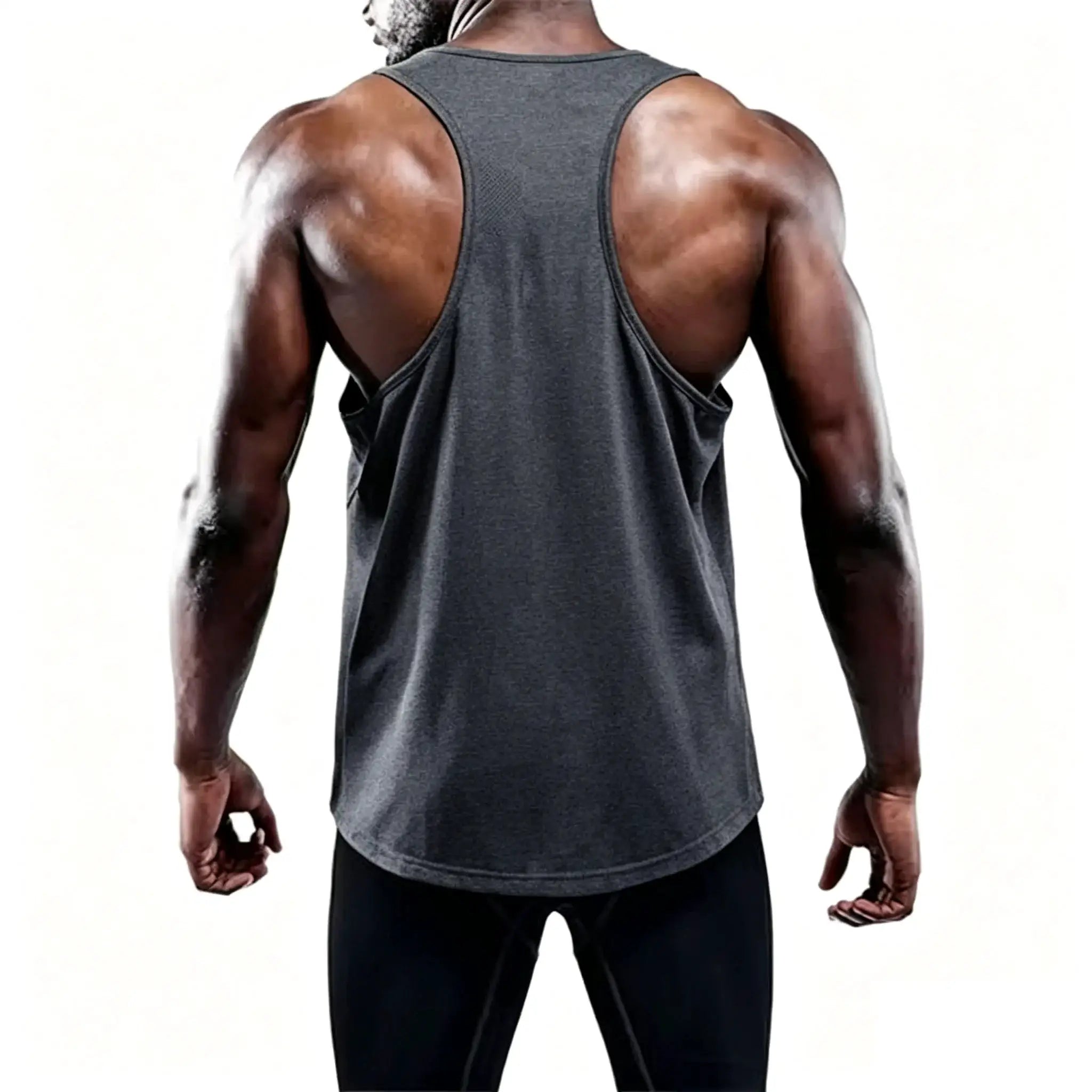 Men's dark gray running tank top, sleeveless athletic vest with racerback