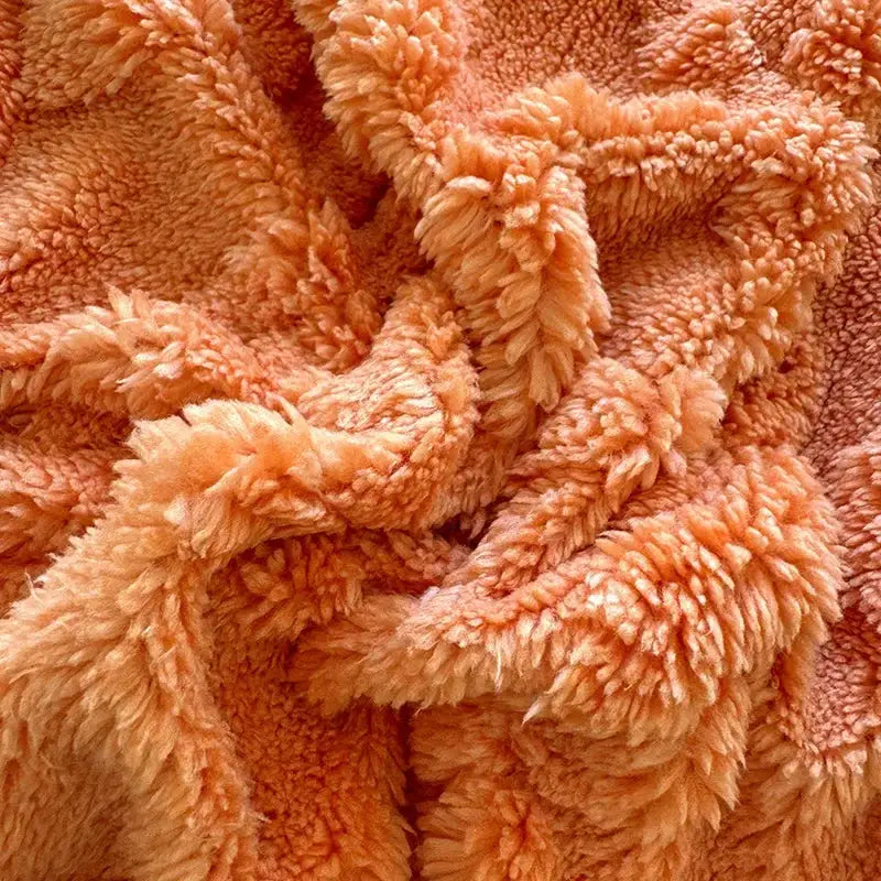 Simples Market Tafuru Milk fleece quilt set in peach plush fabric, warm solid color bedding.