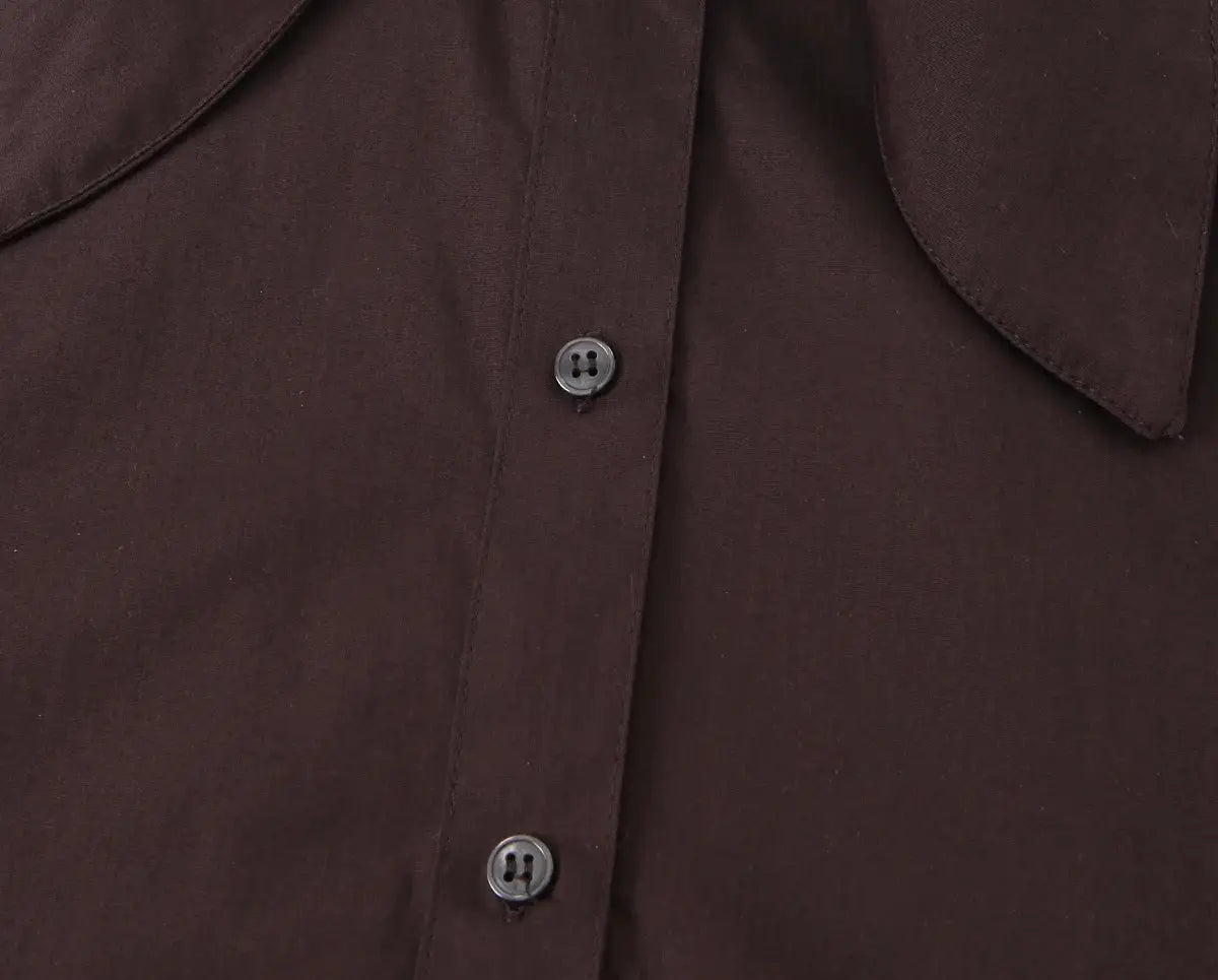Simples Market NLZGMSJ women's brown button-front shirt with collar, long sleeves