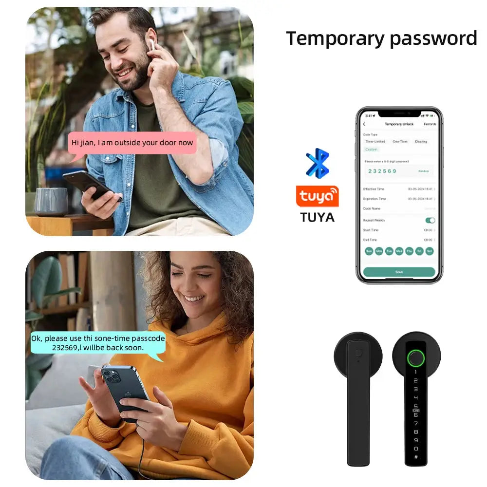 RAYKUBE M5 Tuya BLE black fingerprint smart door lock with keypad and app unlock