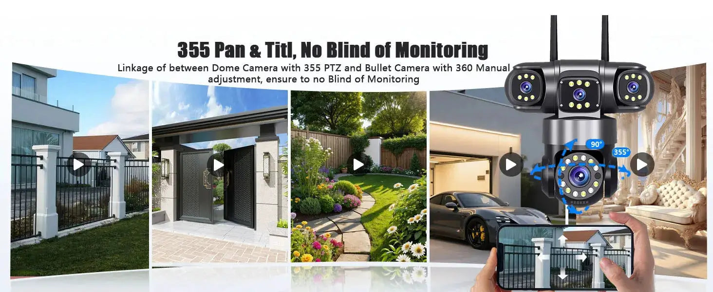 Outdoor WiFi security camera by Simples Market, 10K 20MP, 4-lens, 360° PTZ with 16x zoom
