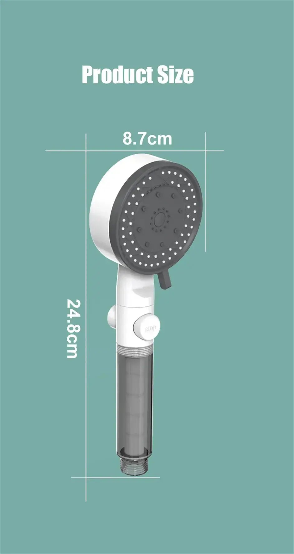 10-mode handheld showerhead by Simples Market with filter, white and gray finish