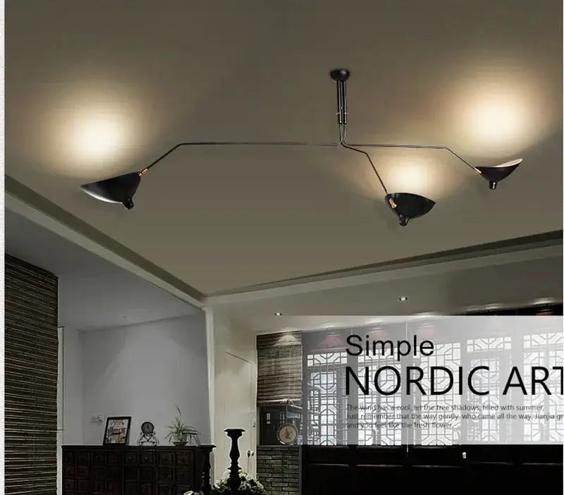 Mouille black metal Nordic spider ceiling lamp with 3 pendant heads for living room