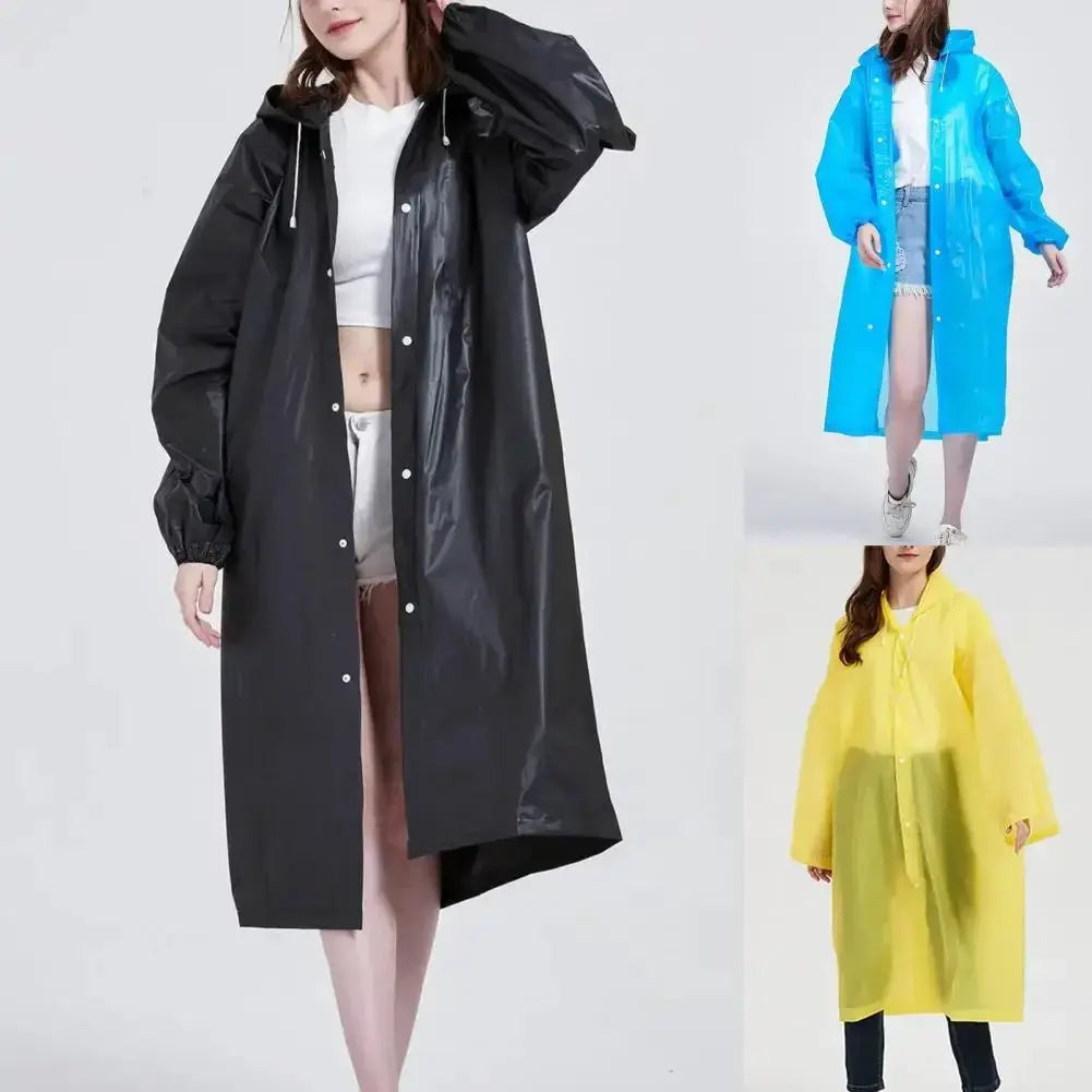 Premium EVA Unisex Raincoat 145 By 68 Cm Waterproof Thickened Rainwear For Men And Women Black Camping