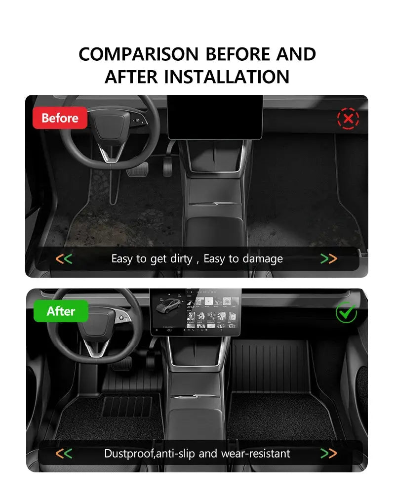 NovaAcc floor mats for Tesla Model Y/Model 3 Highland, all-weather black TPE cargo and trunk liners