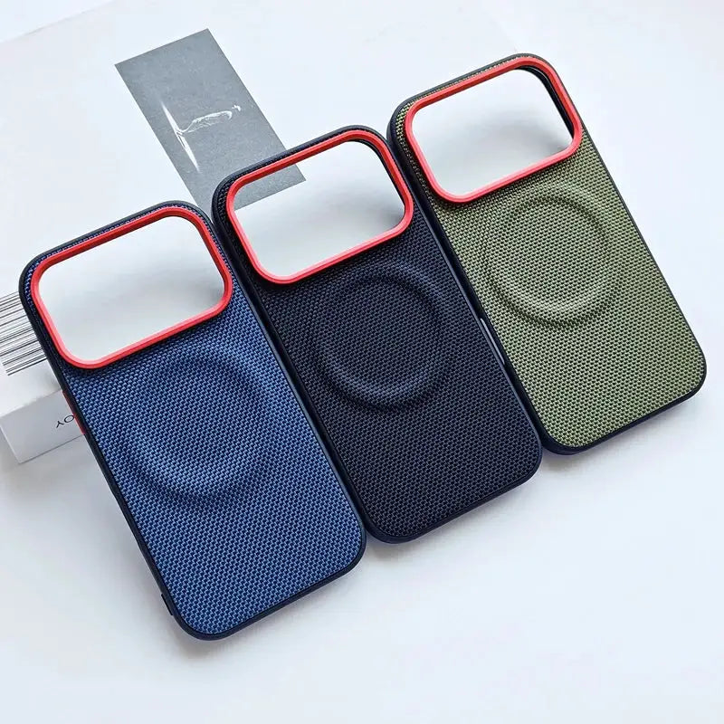 LuxCase Magnetic Soft TPU Frame Case For iPhone 17 Series Nylon Woven Leather Back Anti Fingerprint