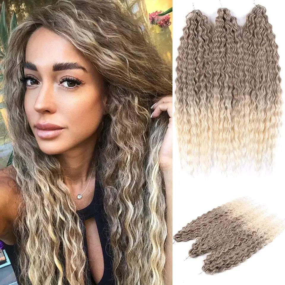 FASHION IDOL crochet hair extensions, 22in Ariel curl water wave ombre rainbow synthetic fibers