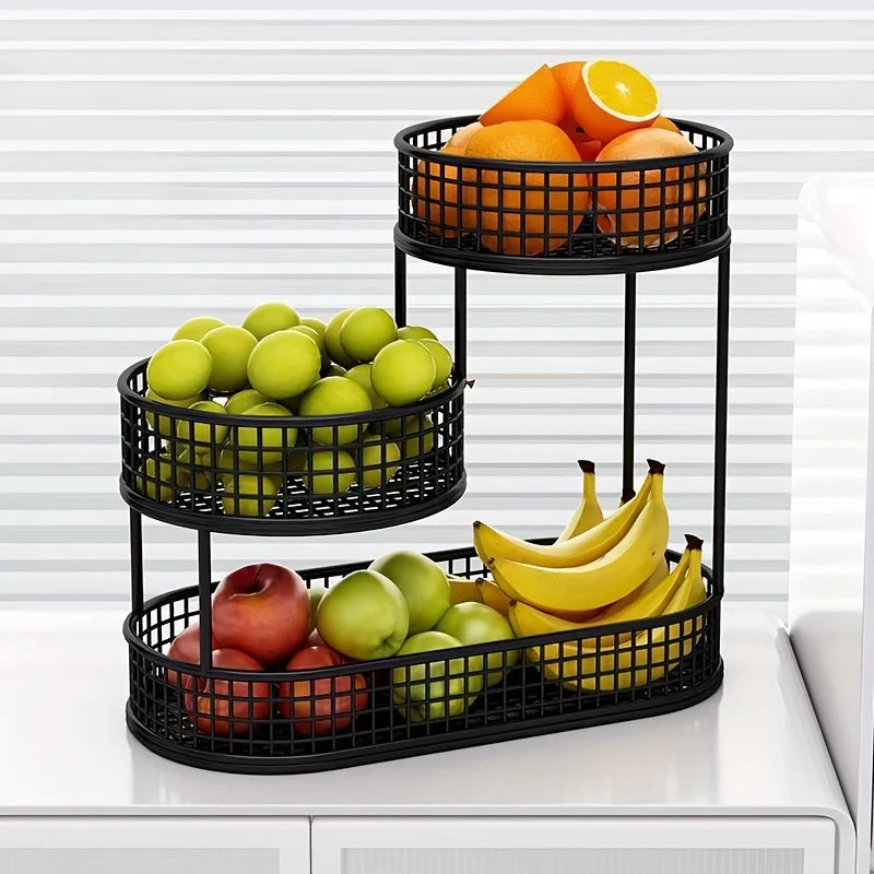 Stainless Steel Round Multi Layer Fruit Basket Display Rack Kitchen