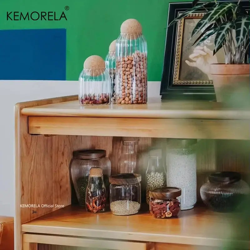Wood Lid Glass Airtight Canister Set For Kitchen Storage Jars Containers Grains Tea Coffee Beans Candy