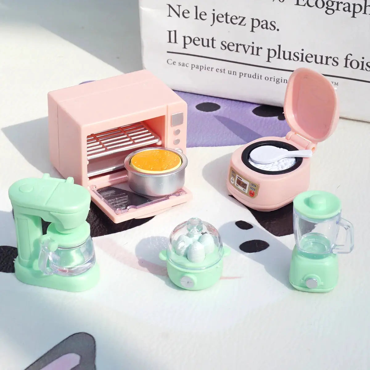 DIY Dollhouse Bear Biscuits 1/12 Scale Miniature Kitchen Set With Toaster Oven Mixer Electronic Scale Furniture Toy Gift