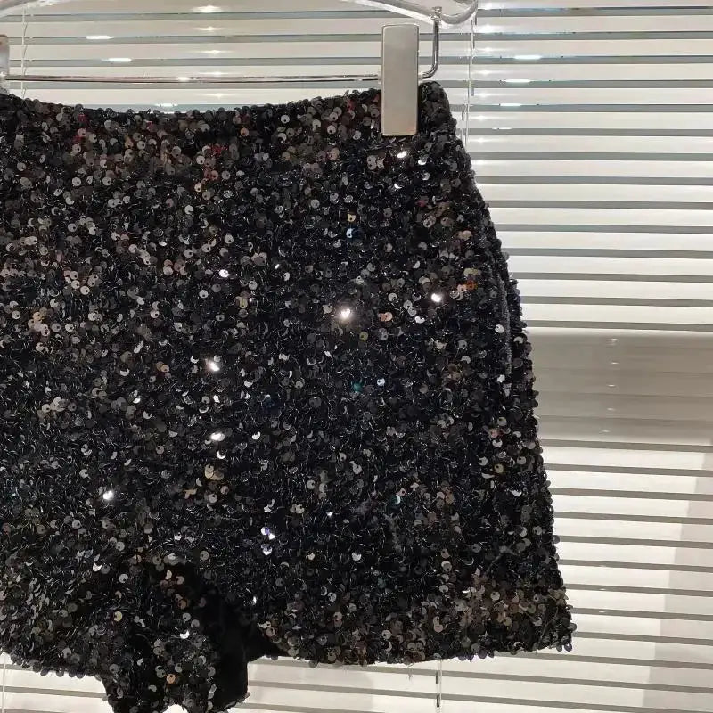 Black sequin shorts for women, shiny clubwear hot pants with dense sequins