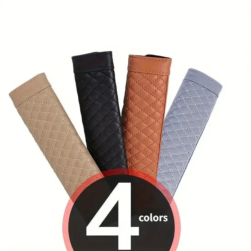 Car seat belt shoulder covers in quilted leather, 4 colors (beige, black, brown, gray) by Simples Market