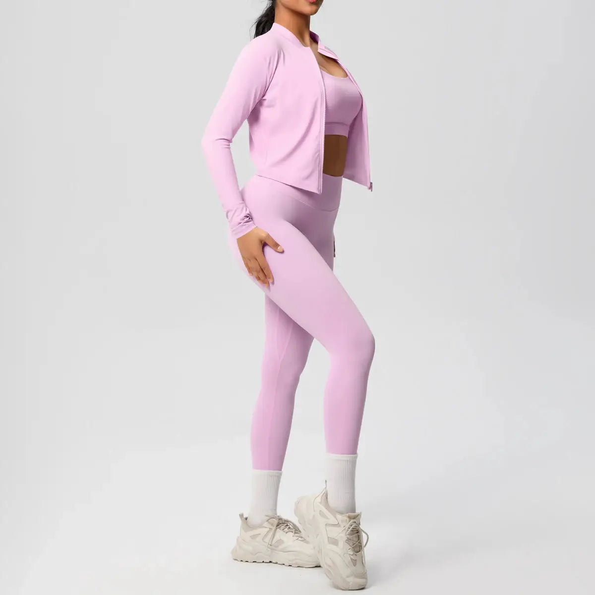 3 Piece Yoga Set for Women Sports Bra Zipper Jacket Leggings Gym Wear