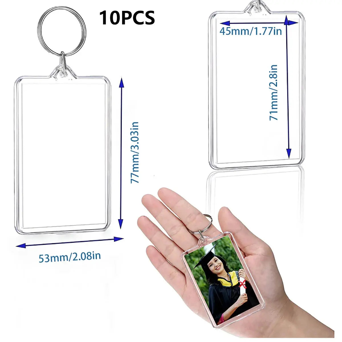 10 Pack Transparent Photo Frame Keychains With Tassels Snap In Clear Acrylic Blank Inserts For Custom Photos
