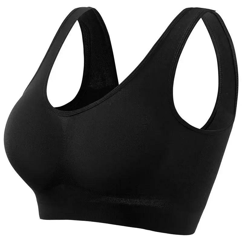 Simples Market black wireless seamless tank bra; wide straps, no padding, crop-top bralette.