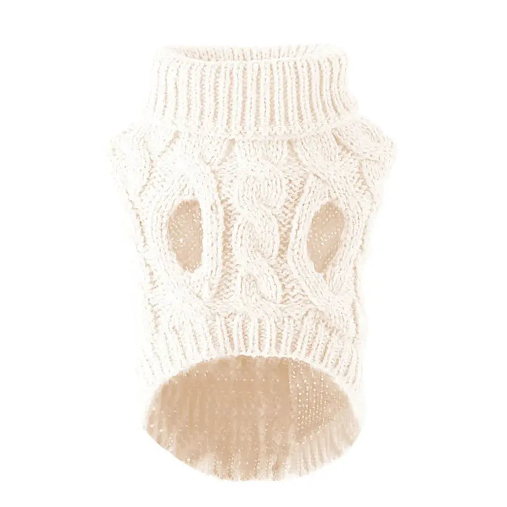 Small Dog Knit Sweater Autumn Winter Solid Color Fried Dough Twists Pattern Warm Cozy Pet Clothing