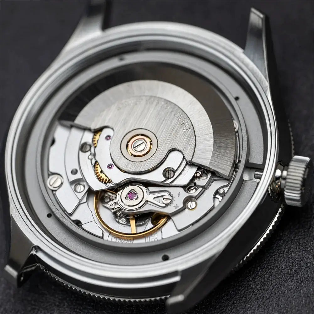 Proxima PX1697 39mm men’s watch; case-back view of automatic movement in stainless steel by Simples Market