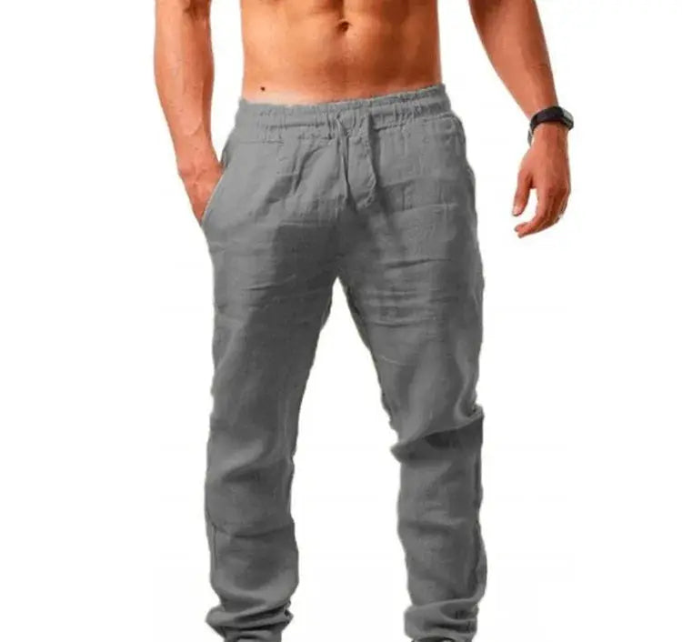Simples Market men's wide-leg linen-style cotton pants in gray for casual streetwear
