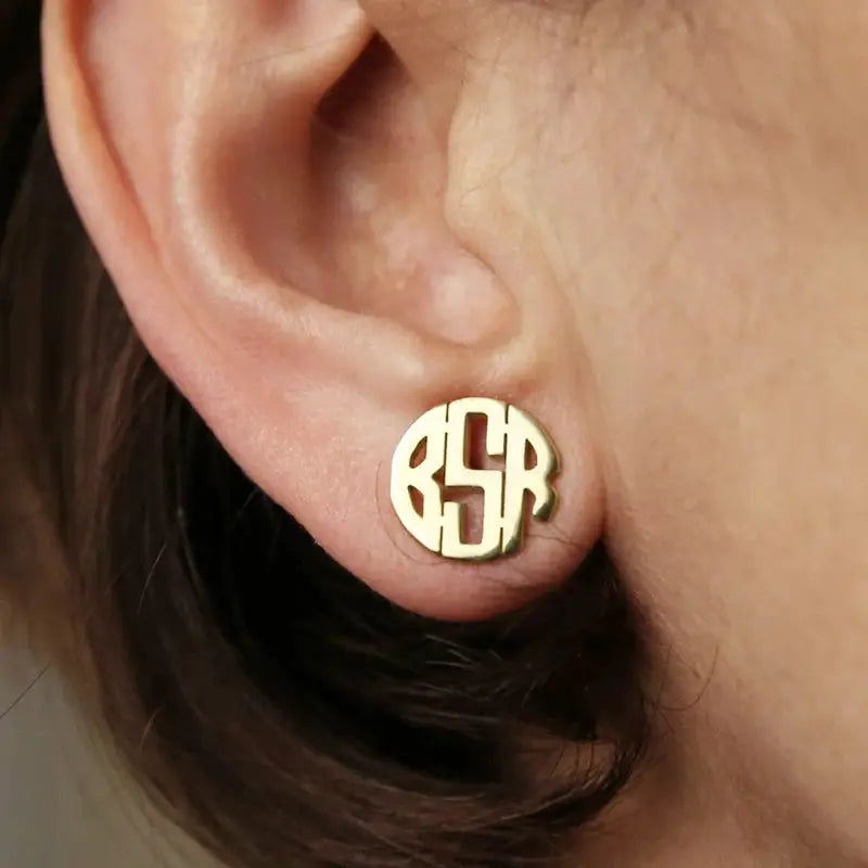 Bohemia Monogram Earrings gold-tone stainless steel round stud with initials.