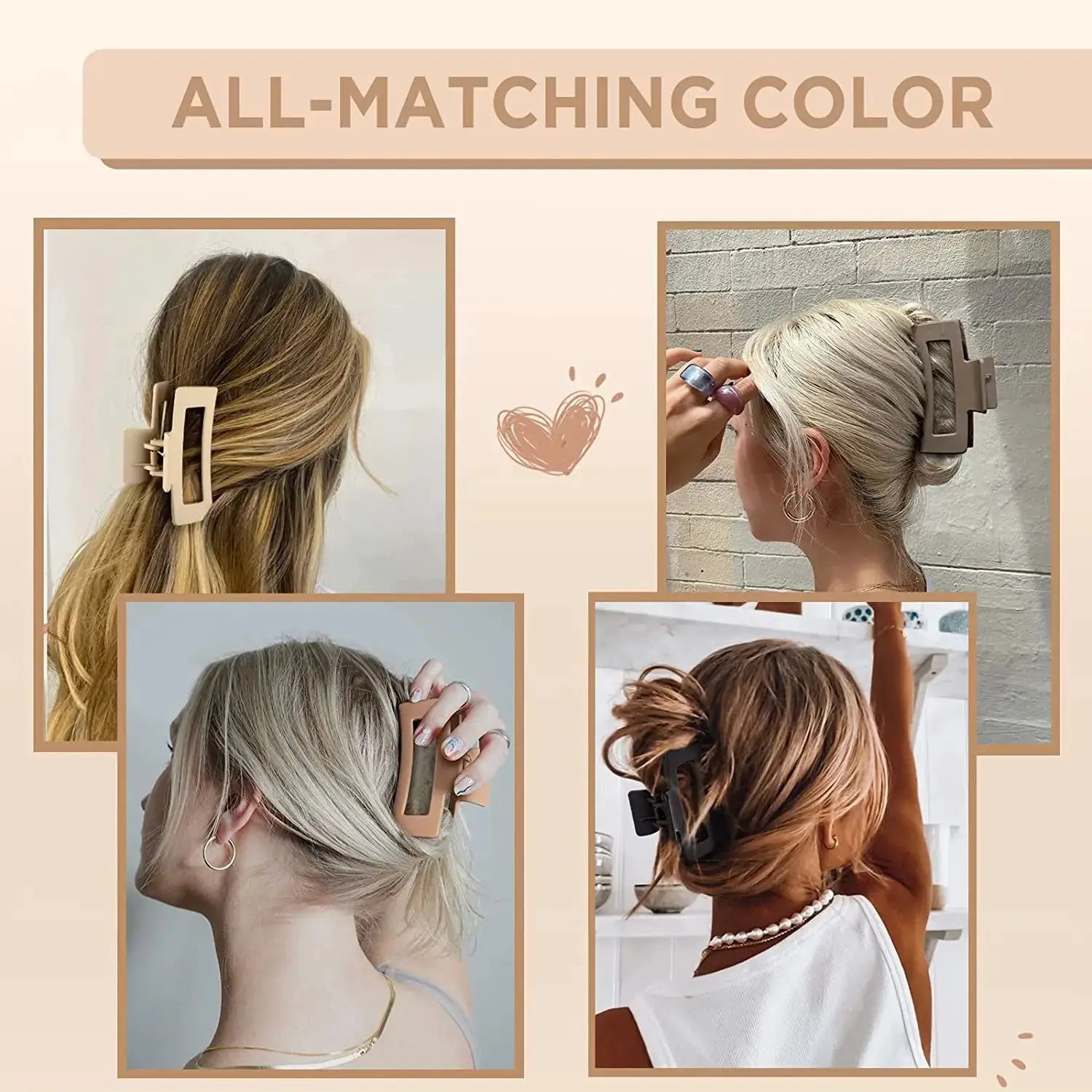 LuxeLocks Solid Vintage Matte Geometric Hair Claws For Thick Hair Strong Hold Clips