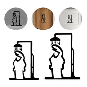 Two-piece black aluminum shower figure wall art; minimalist line bathroom decor by Simples Market.