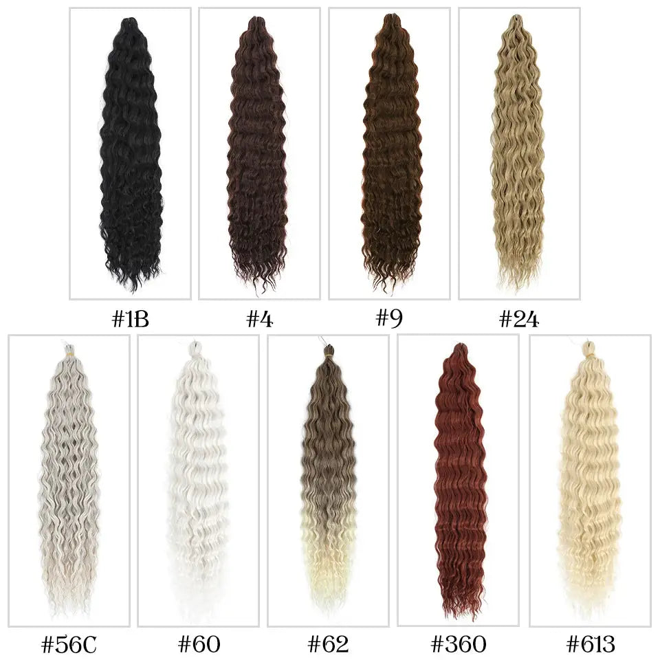Simples Market Ariel Curls Water Wave Crochet Hair, synthetic Afrooki braiding extensions in 9 colors.
